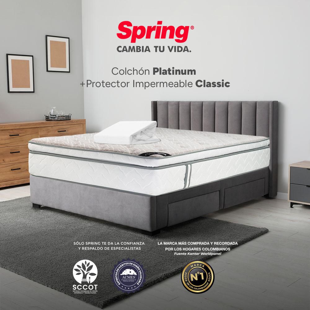 Colchón SPRING Queen (160 x 190 cm) PLATINO 160 + PROT Resortado Semifirme img #2