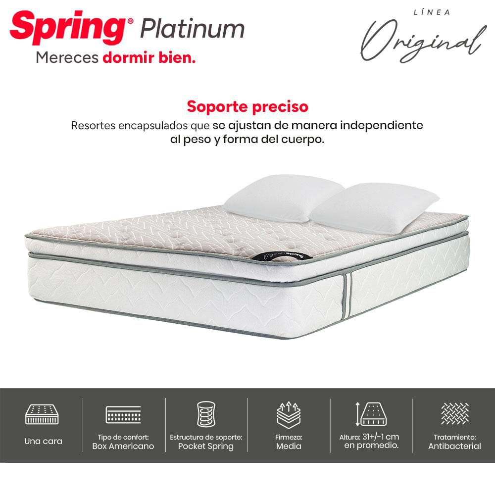 Colchón SPRING Queen (160 x 190 cm) PLATINO 160 + ALM REL Resortado Semifirme img #3