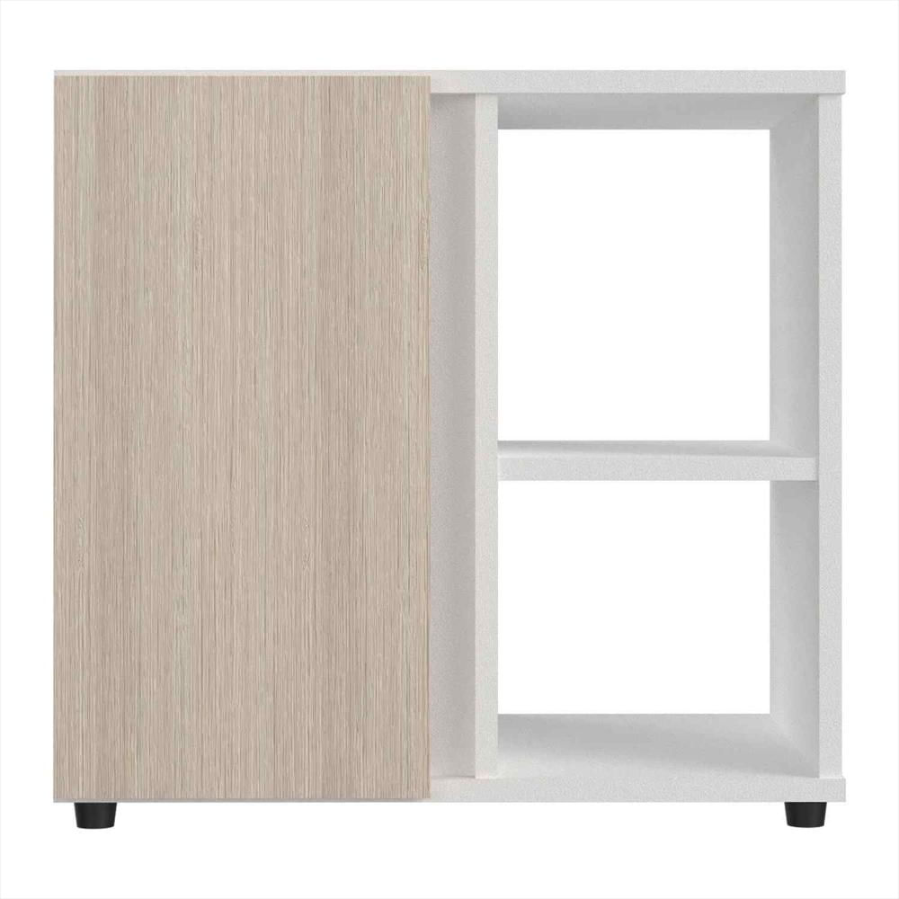 Mesa De Noche Blanco Y Arena 53X49cm Con Dos Compartimientos Y Con Una Puerta img #1