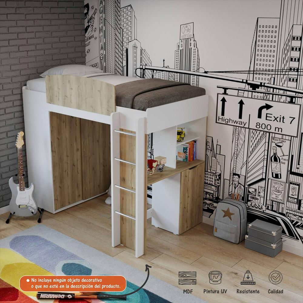 Camarote Multifuncional Con Closet Repisa Y Escritorio Extensible Duna img #2