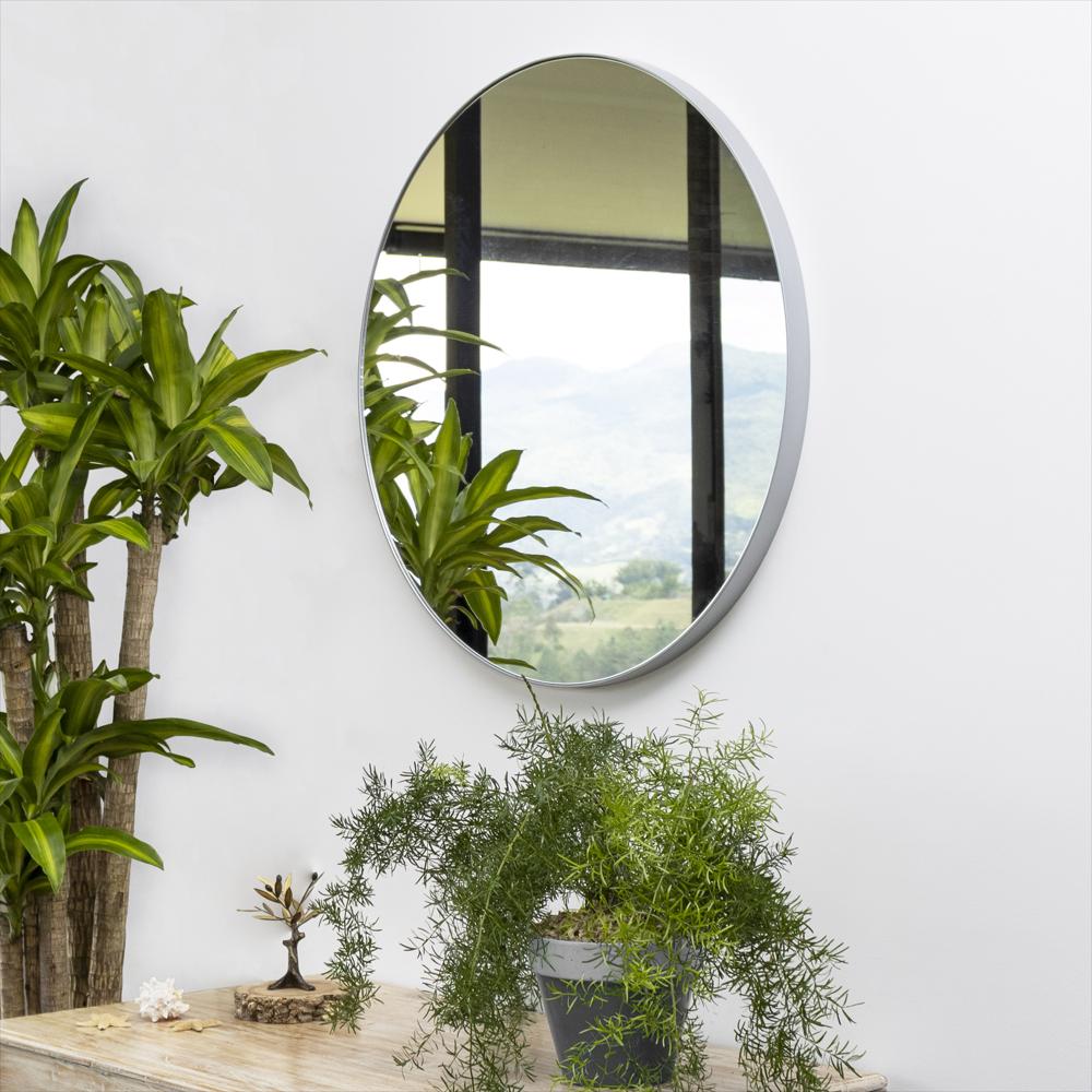 Espejo De Pared Plata 80X80cm Redondo Con Marco Metalico img #4