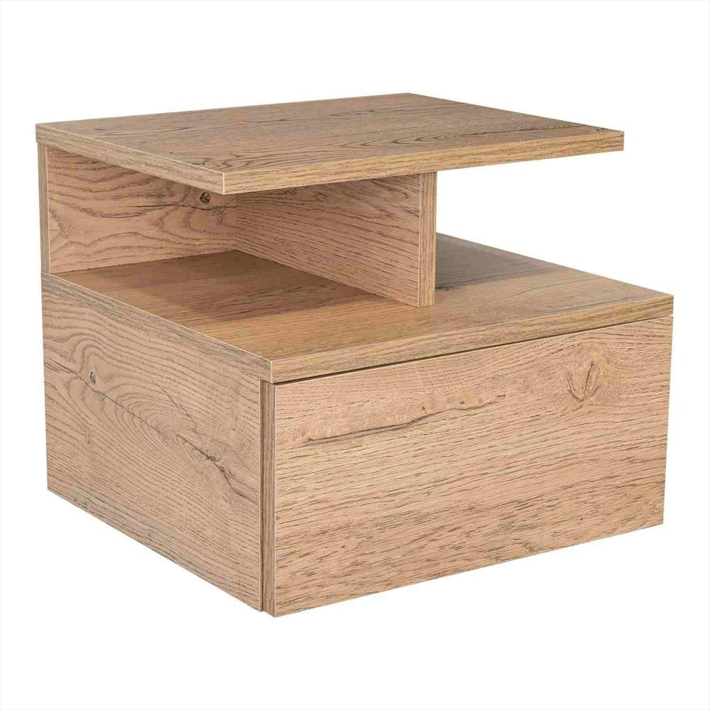Mesa De Noche Flotante Macadamia 36X30cm Con Un Cajón Y Con Dos Compartimientos img #3