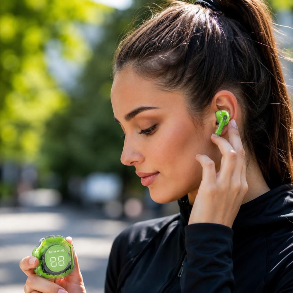 Audifonos Bluetooth Air 39 Inalambricos Pantalla Led Bajos Potentes Hd Verde Limon img #4