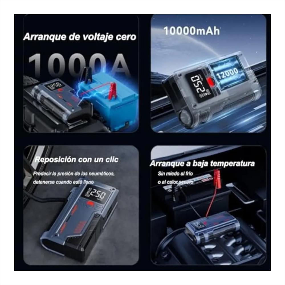Arrancador De Batería Multifuncional 10000Mah Con Compresor De Aire Digital img #2