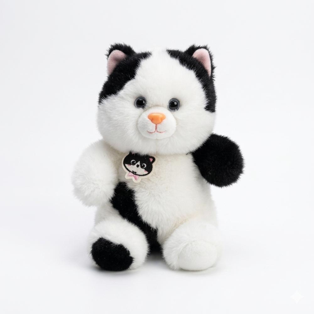Peluche De Gato Adorable Blanco/Negro img #1