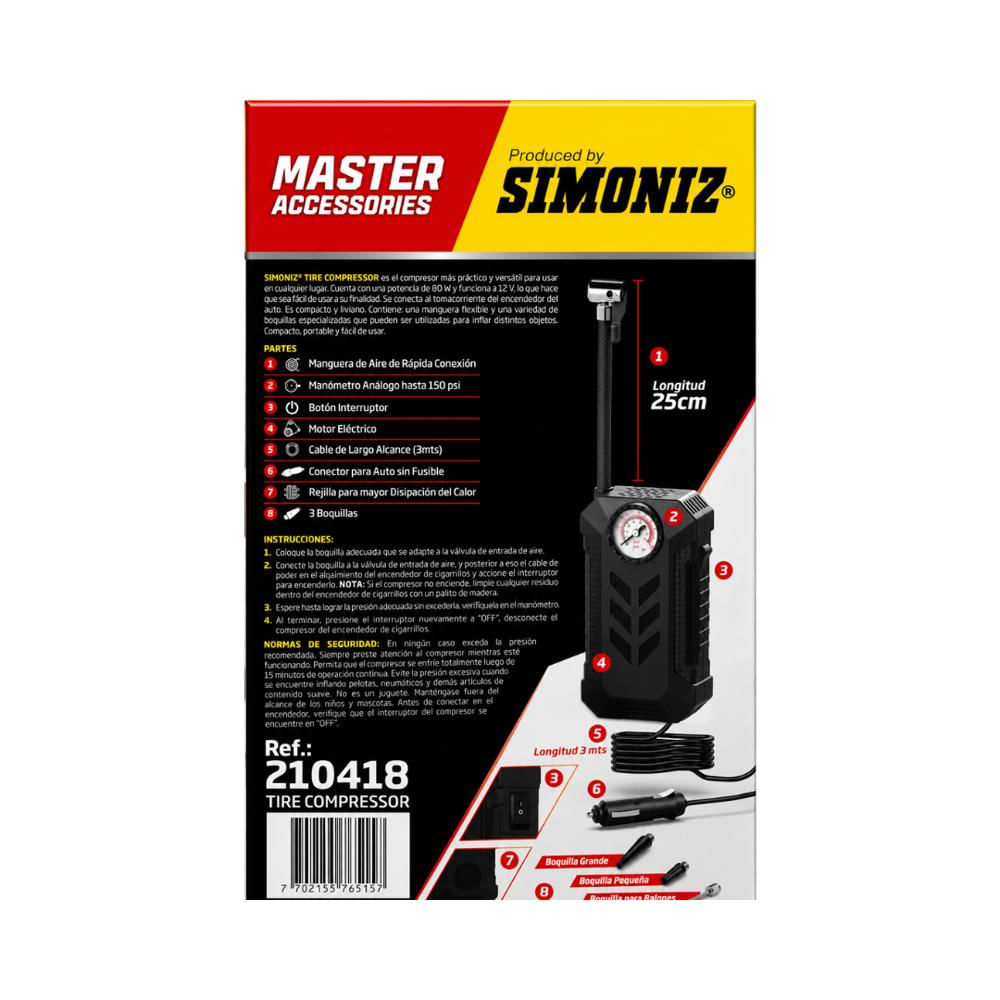 Compresor Tire Compressor Master Simoniz 150Psi/80W/12Vdc/15 20Lpm img #4