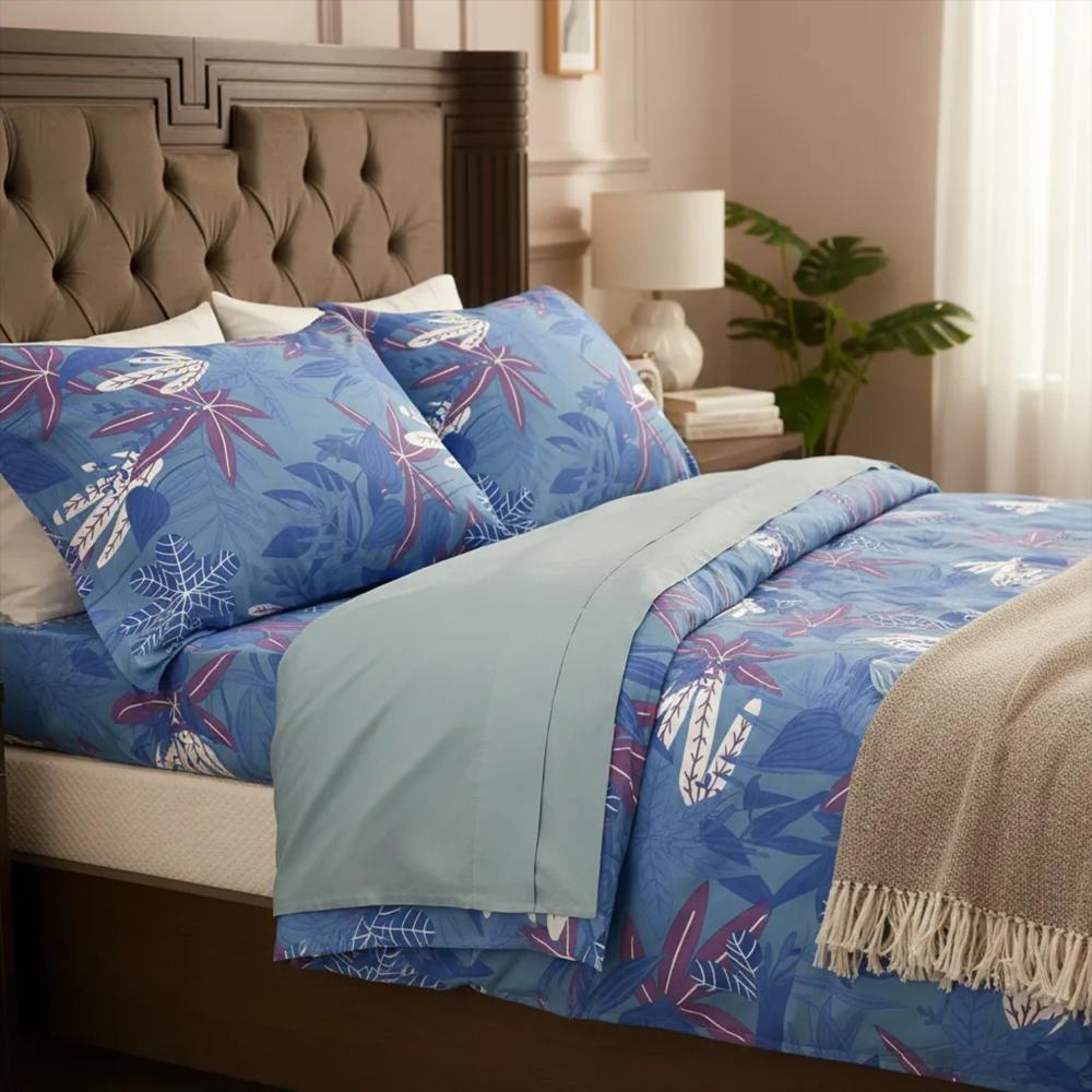 Juego De Sábanas 300 Hilos 100% Algodón Riviera Azul Cama Sencilla Mindy img #1