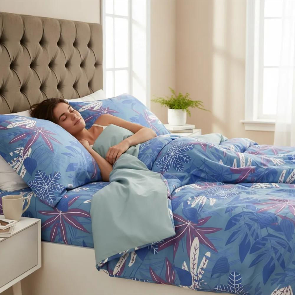 Juego De Sábanas 300 Hilos 100% Algodón Riviera Azul Cama Sencilla Mindy img #4