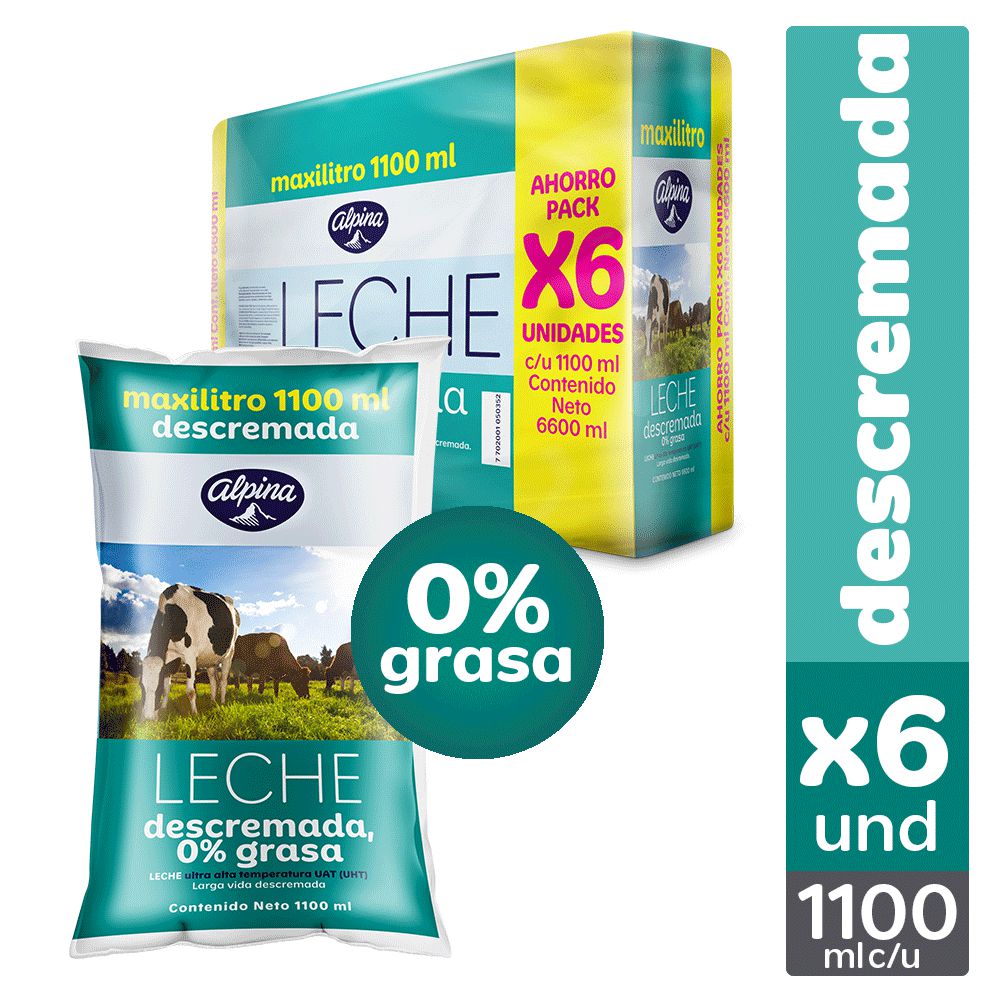 Leche ALPINA descremada bolsa x6und 1100ml (6600  ml) img #1