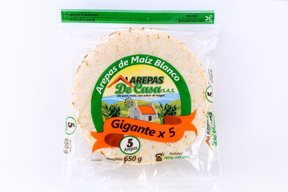 Arepas blancas PRODUCTOS ALIMENTICIOS DE CASA maíz x 5 und (650  gr) img #1