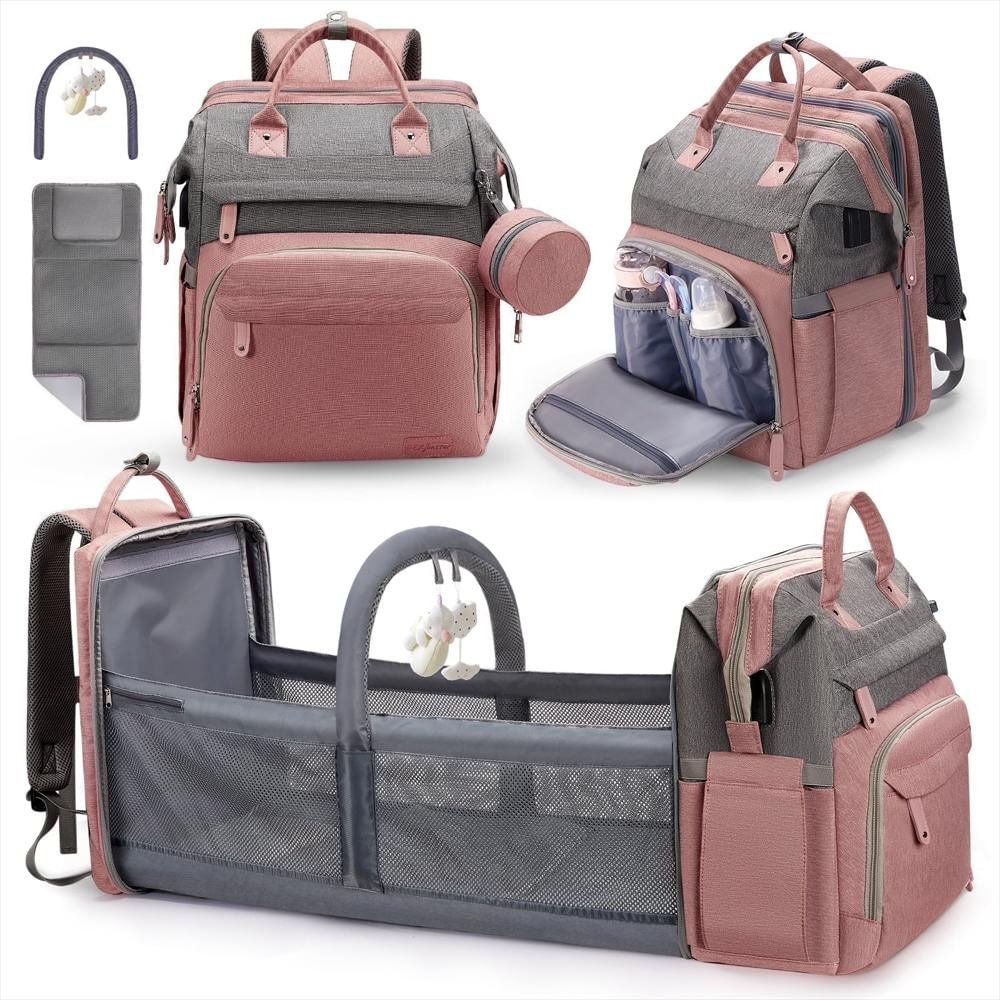 Pañalera Tipo Maleta Derstuewe Impermeable Con Cambiador Rosada img #1