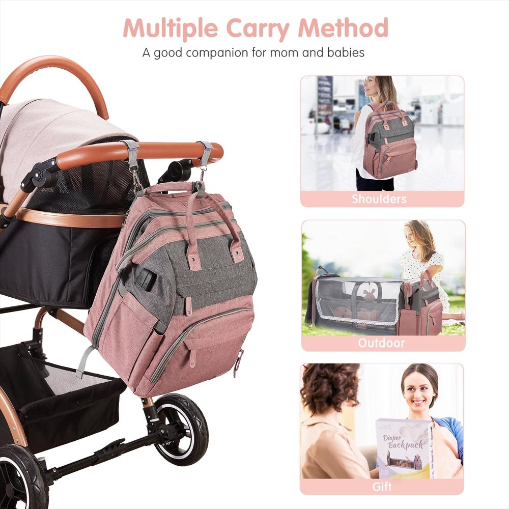 Pañalera Tipo Maleta Derstuewe Impermeable Con Cambiador Rosada img #4