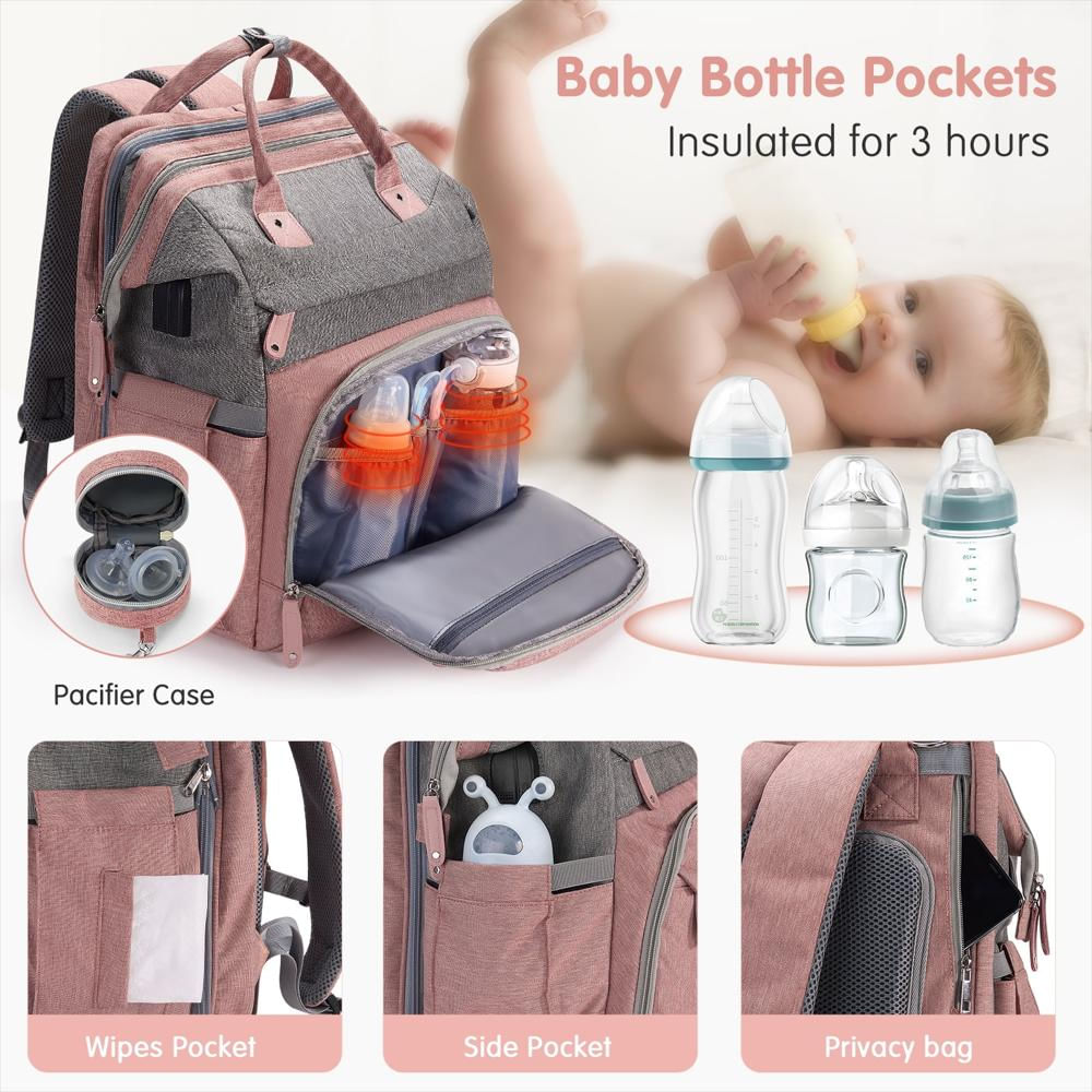 Pañalera Tipo Maleta Derstuewe Impermeable Con Cambiador Rosada img #5