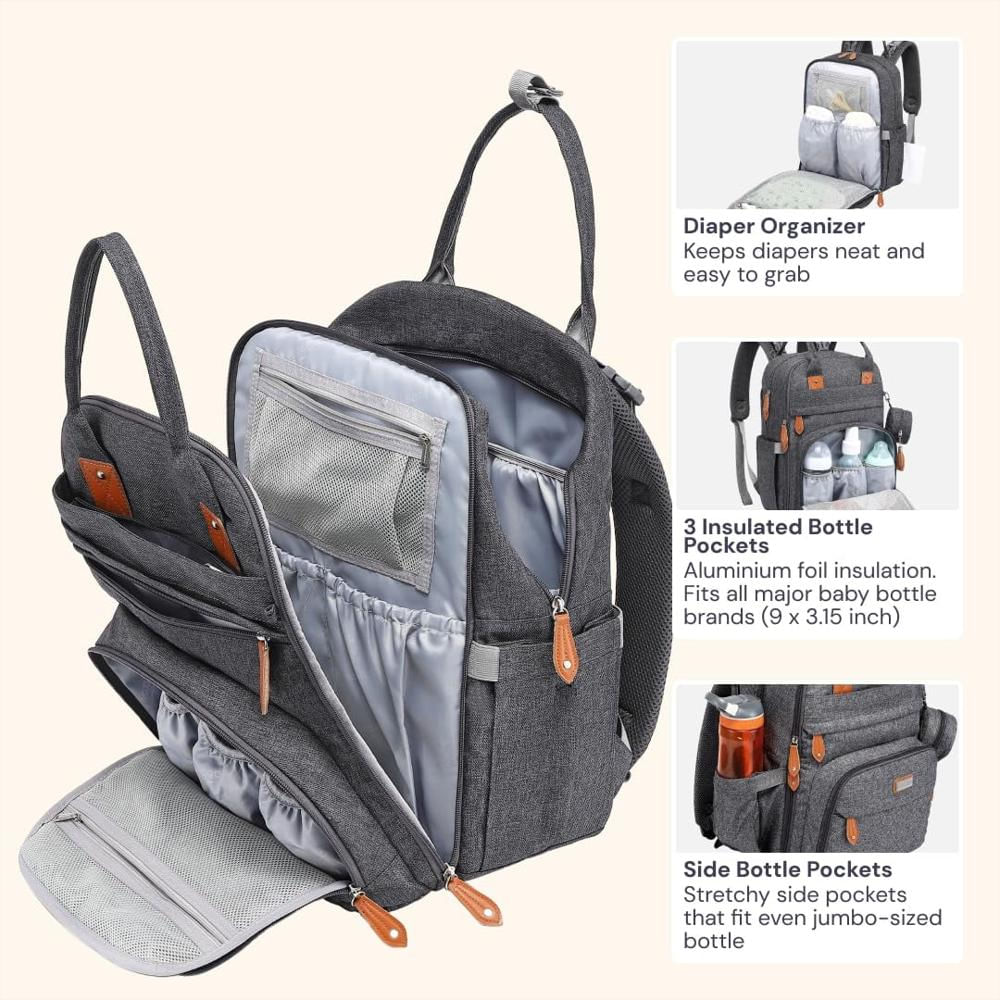 Pañalera Tipo Maleta Babbleroo Original Versátil Gris Oscuro img #3