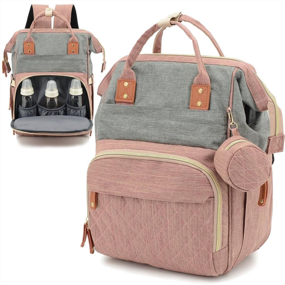 Pañalera Tipo Maleta Derstuewe Impermeable Para Viaje Rosada Y Gris img #1