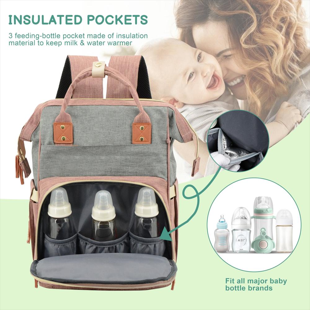 Pañalera Tipo Maleta Derstuewe Impermeable Para Viaje Rosada Y Gris img #2