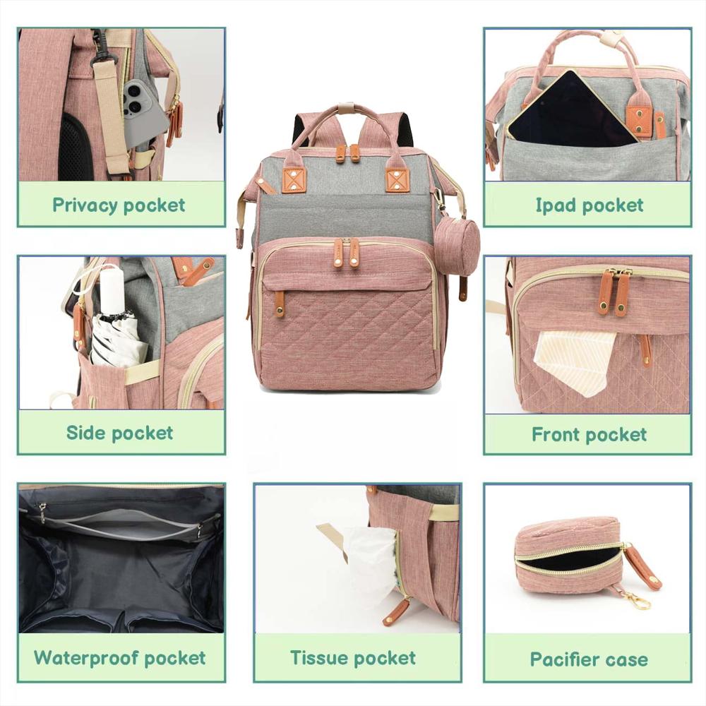 Pañalera Tipo Maleta Derstuewe Impermeable Para Viaje Rosada Y Gris img #3