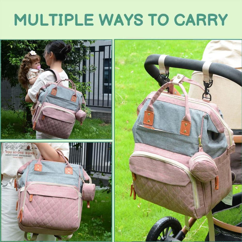 Pañalera Tipo Maleta Derstuewe Impermeable Para Viaje Rosada Y Gris img #4