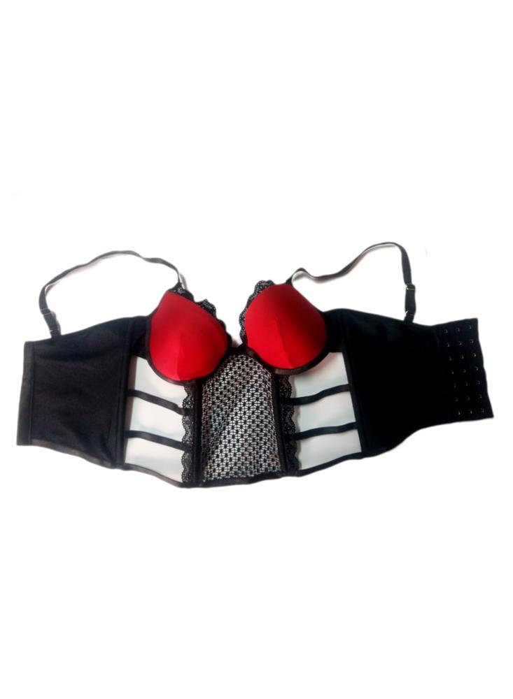 Corset Laufrak Crop Top Copa Prehormada Encaje Y Malla img #3