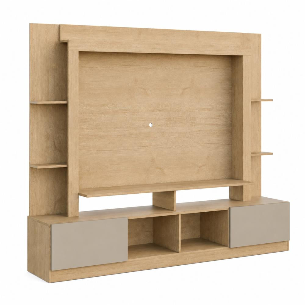 Centro De Entretenimiento Moderno Tv 65 Pulgadas Panel Rack Castaño Satinado img #1