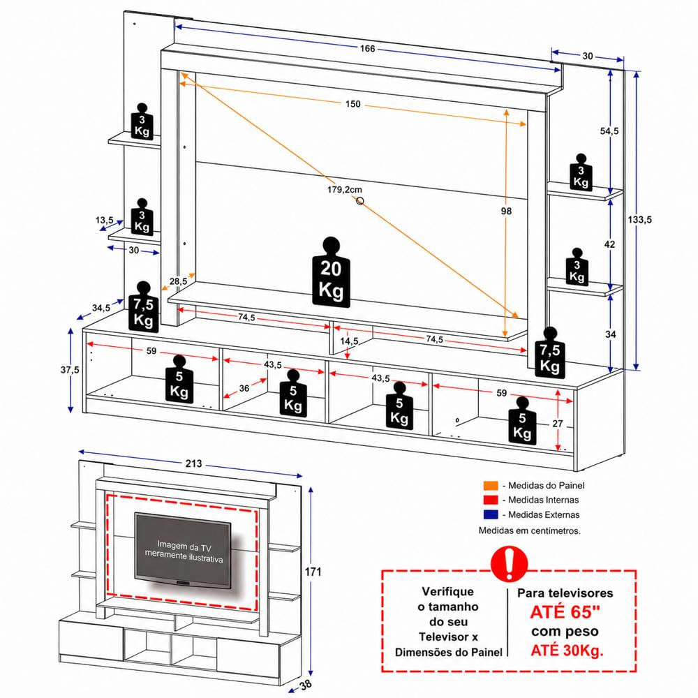 Centro De Entretenimiento Moderno Tv 65 Pulgadas Panel Rack Castaño Satinado img #5
