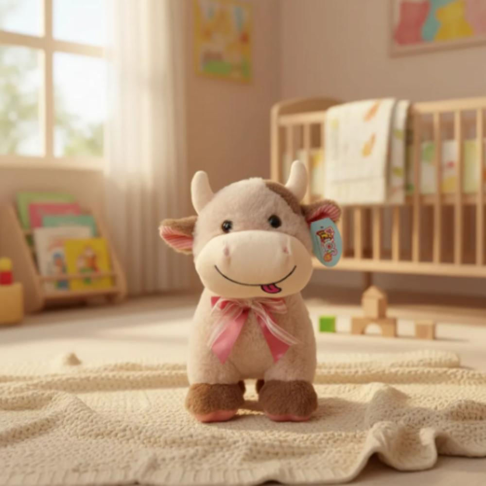 Vaca De Peluche Suave Con Moño Regalo Ideal Pequeña img #3