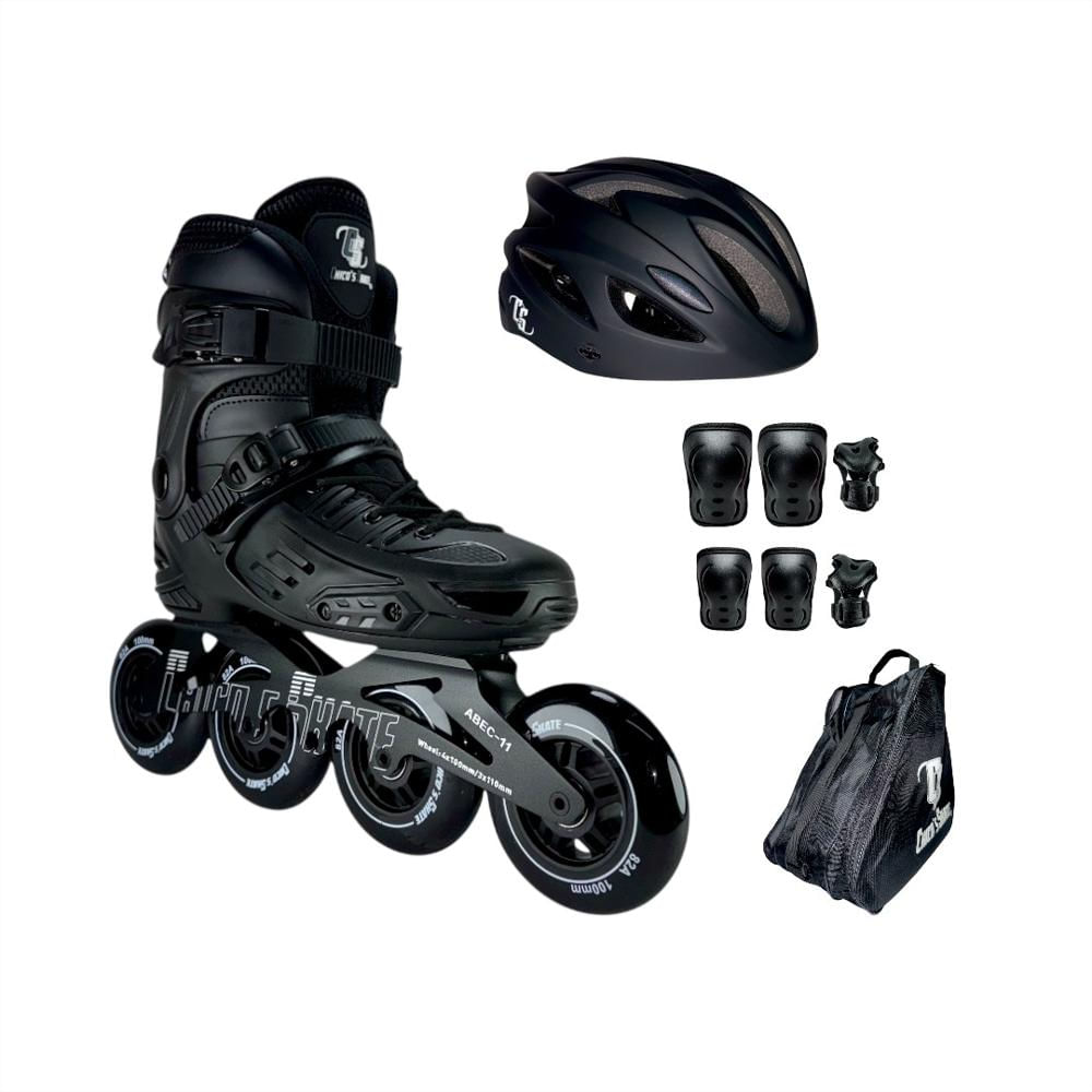 Patines En Linea Semiprofesionales Roller Skate Monoblock Con Protecciones Negro M 32 Ajustables A 35 img #1