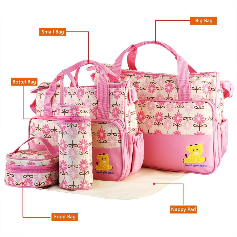 Set De 5 Piezas Pañalera Tipo Maleta Na Na Tipo Tote Multifuncional Rosada img #3