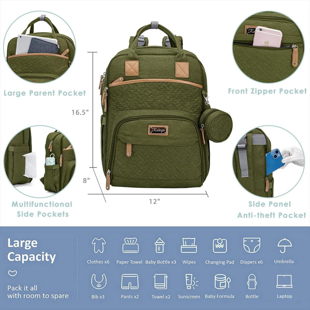 Pañalera Tipo Maleta Kabaqoo Grande Con Bolsillo Aislado Verde img #2