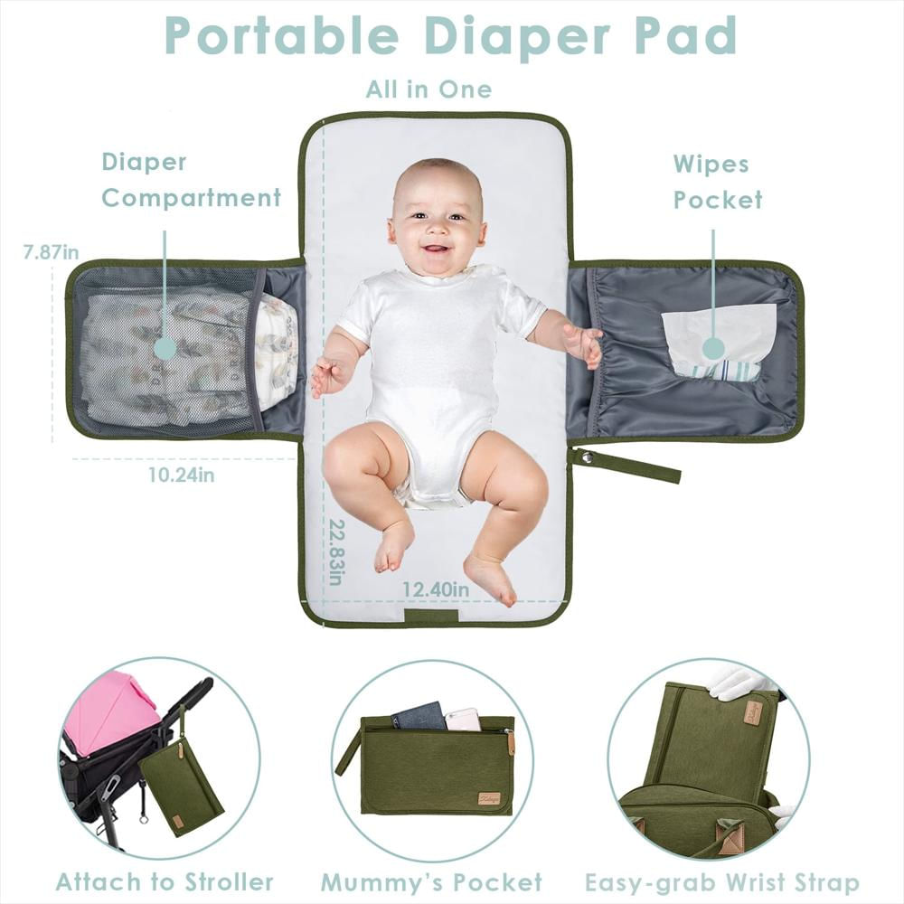 Pañalera Tipo Maleta Kabaqoo Grande Con Bolsillo Aislado Verde img #3