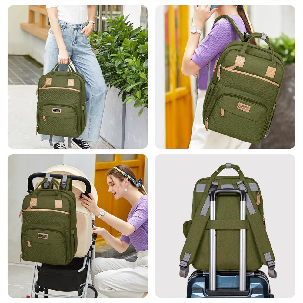 Pañalera Tipo Maleta Kabaqoo Grande Con Bolsillo Aislado Verde img #4