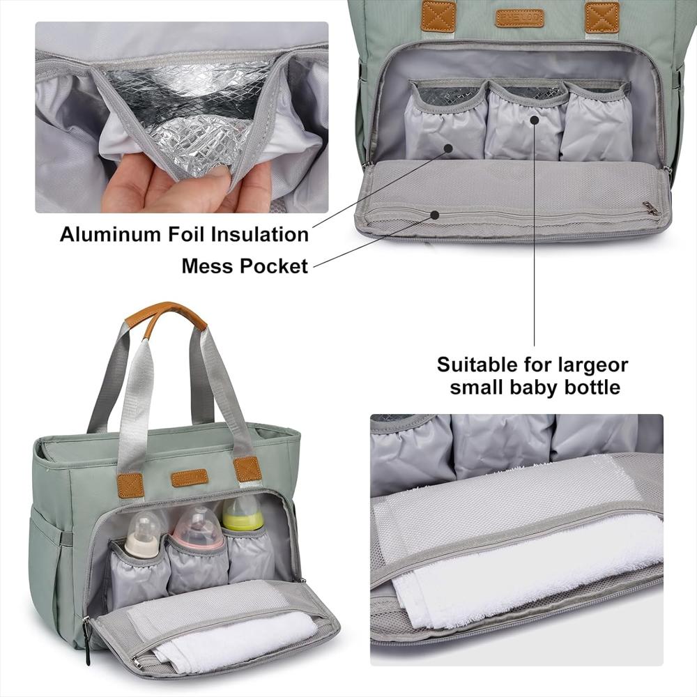 Pañalera Tipo Maleta Defahn Impermeable Grande Con 15 Bolsillos Gris img #3