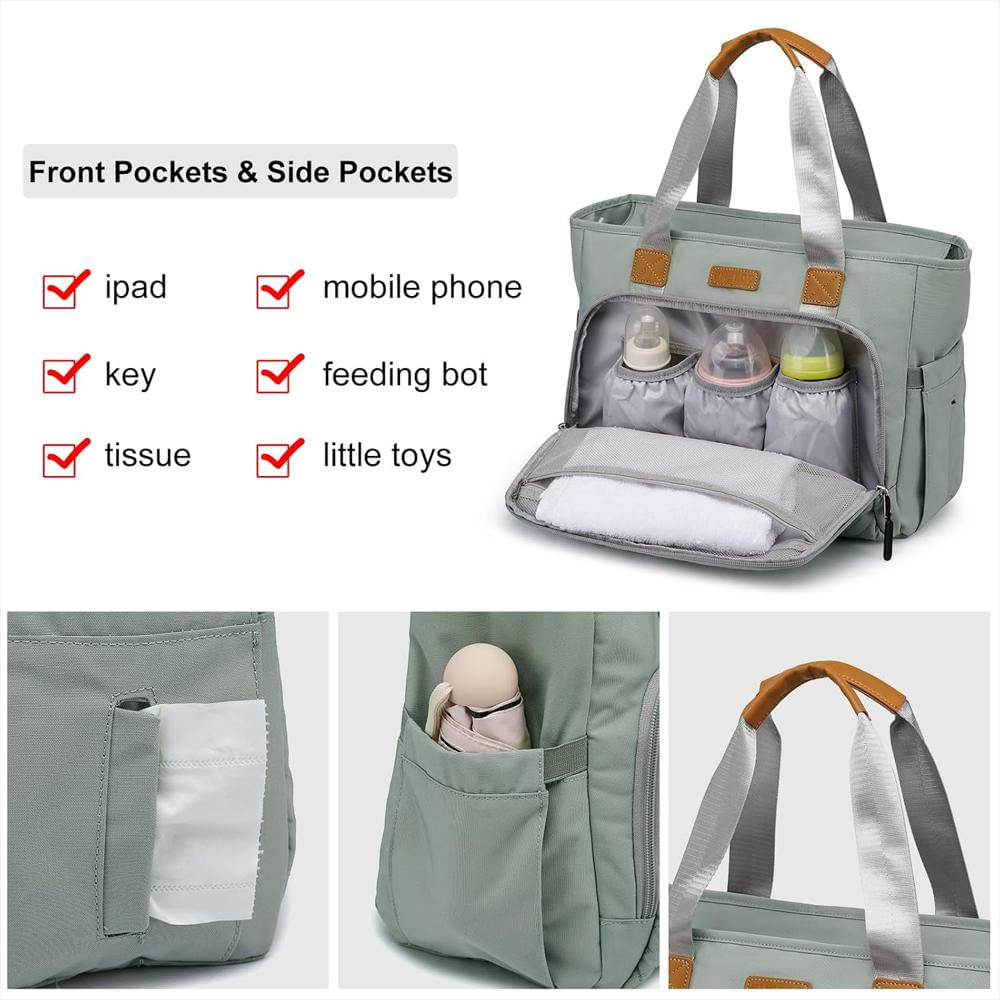 Pañalera Tipo Maleta Defahn Impermeable Grande Con 15 Bolsillos Gris img #4