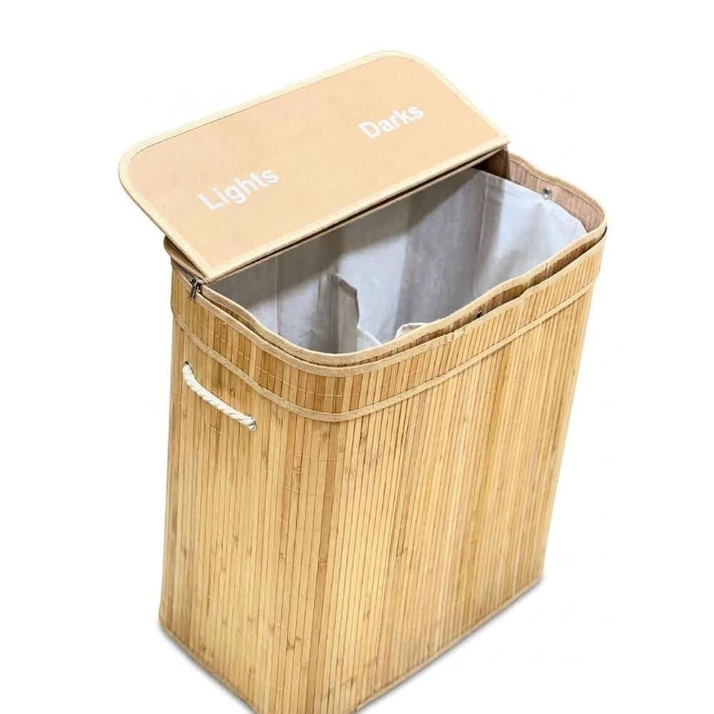 Cesto Para Ropa Doble Compartimiento Bambu img #1