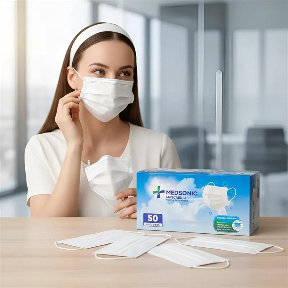 Tapabocas Desechable Blanco 3 Capas Alta Protección Pack X50 img #3