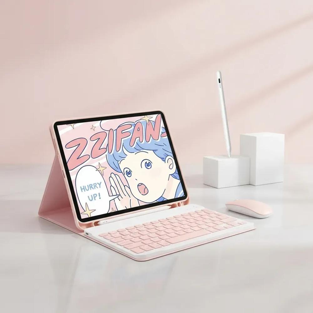 Estuche Teclado Para Tablet Rosa+Mouse+Lapiz img #4