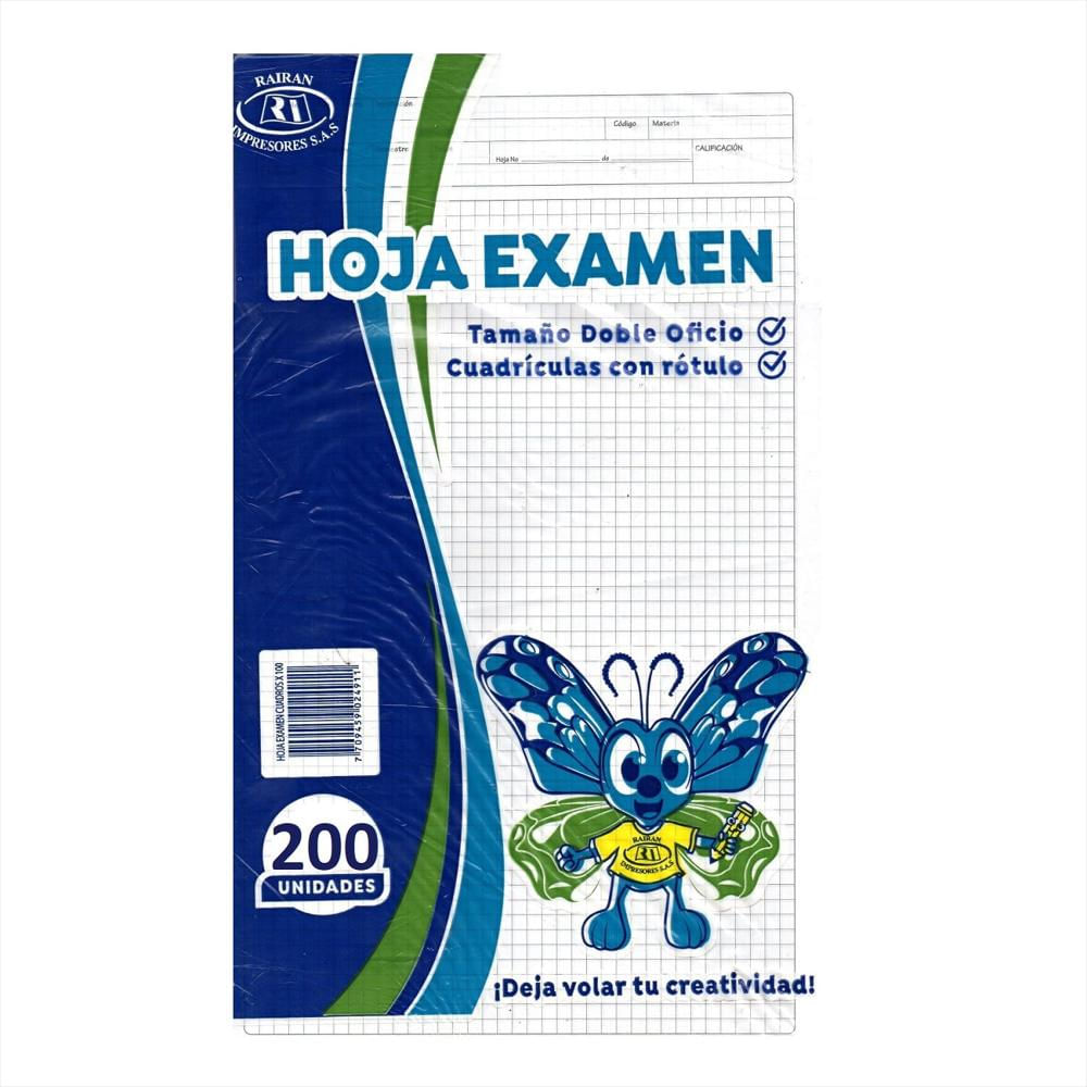 200 Hoja Examen Cuadriculada Doble img #1