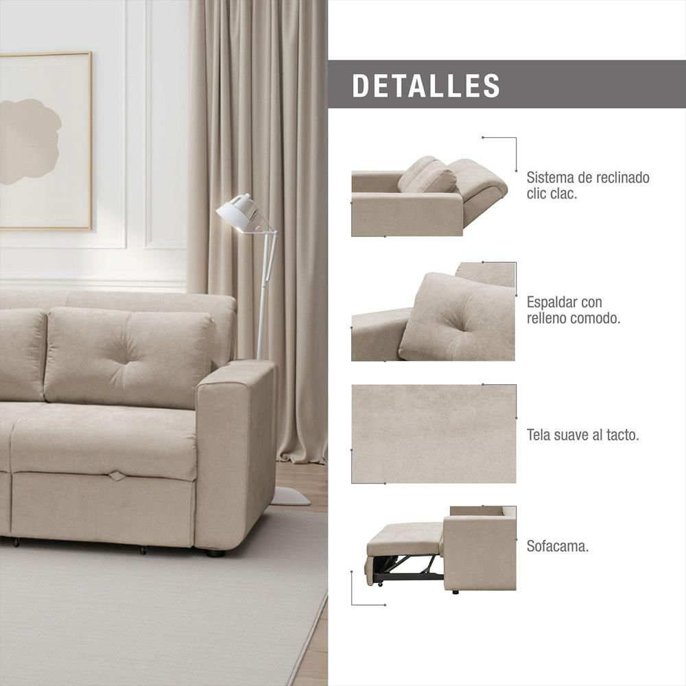 Sofa Cama Bourbon 1.40 Tela Premium Camel img #5
