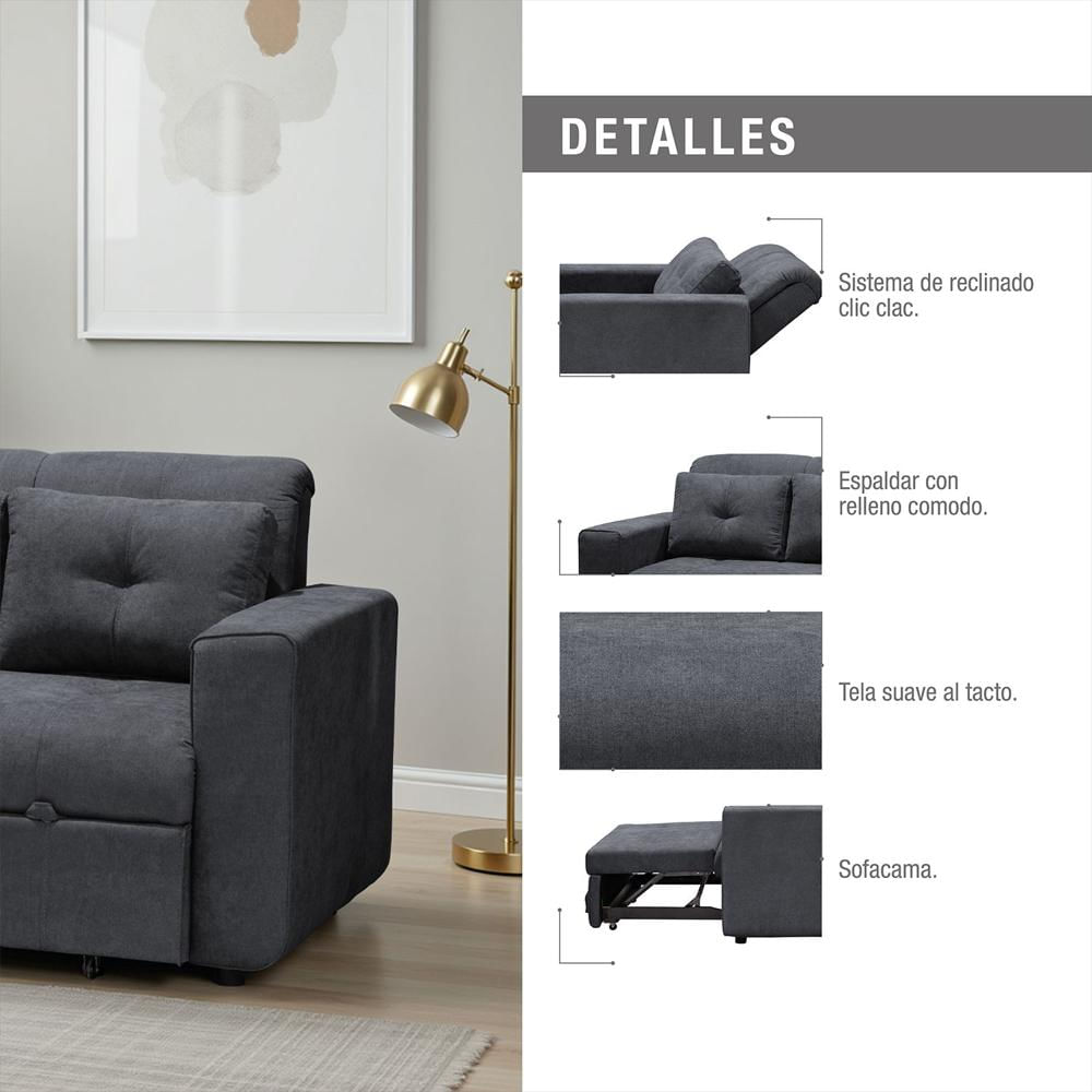 Sofa Cama Bourbon 1.10 Tela Premium Gris img #5