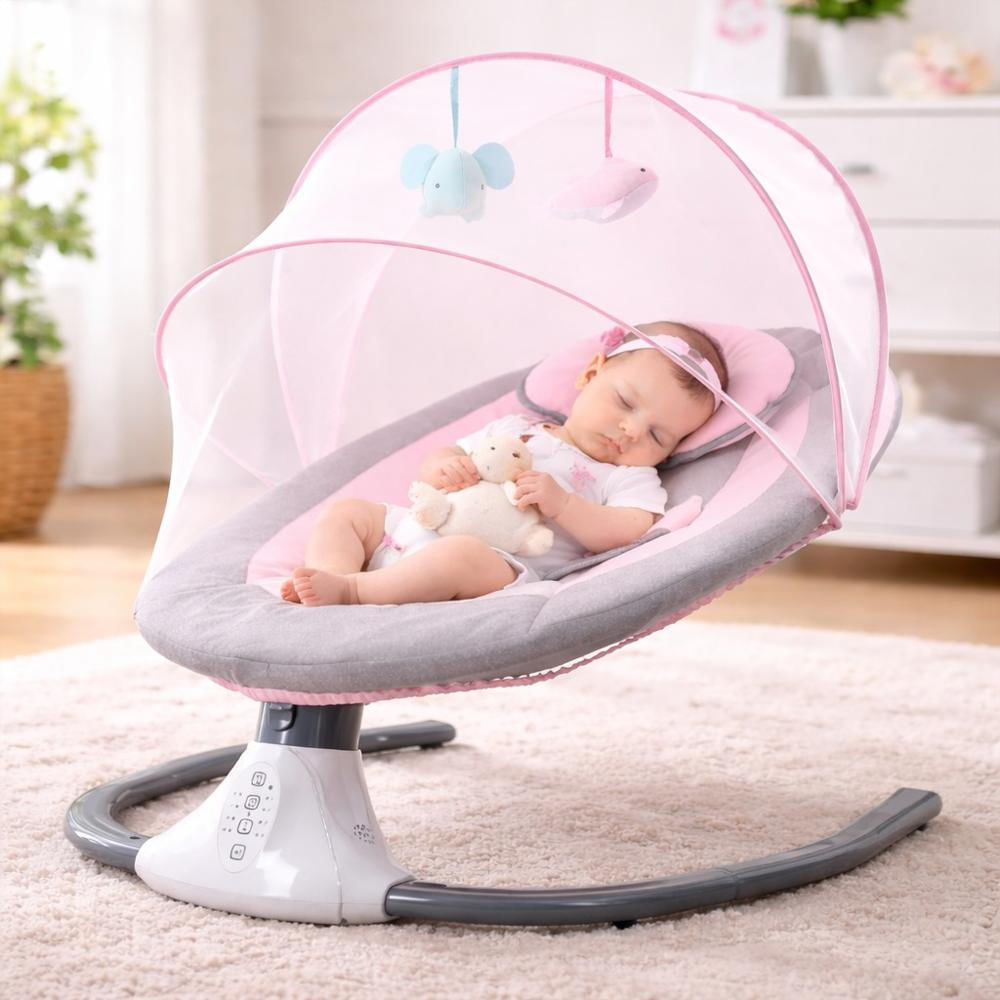 Silla Mecedora Para Bebe Con Bluetooth Con Control Color Rosa img #2