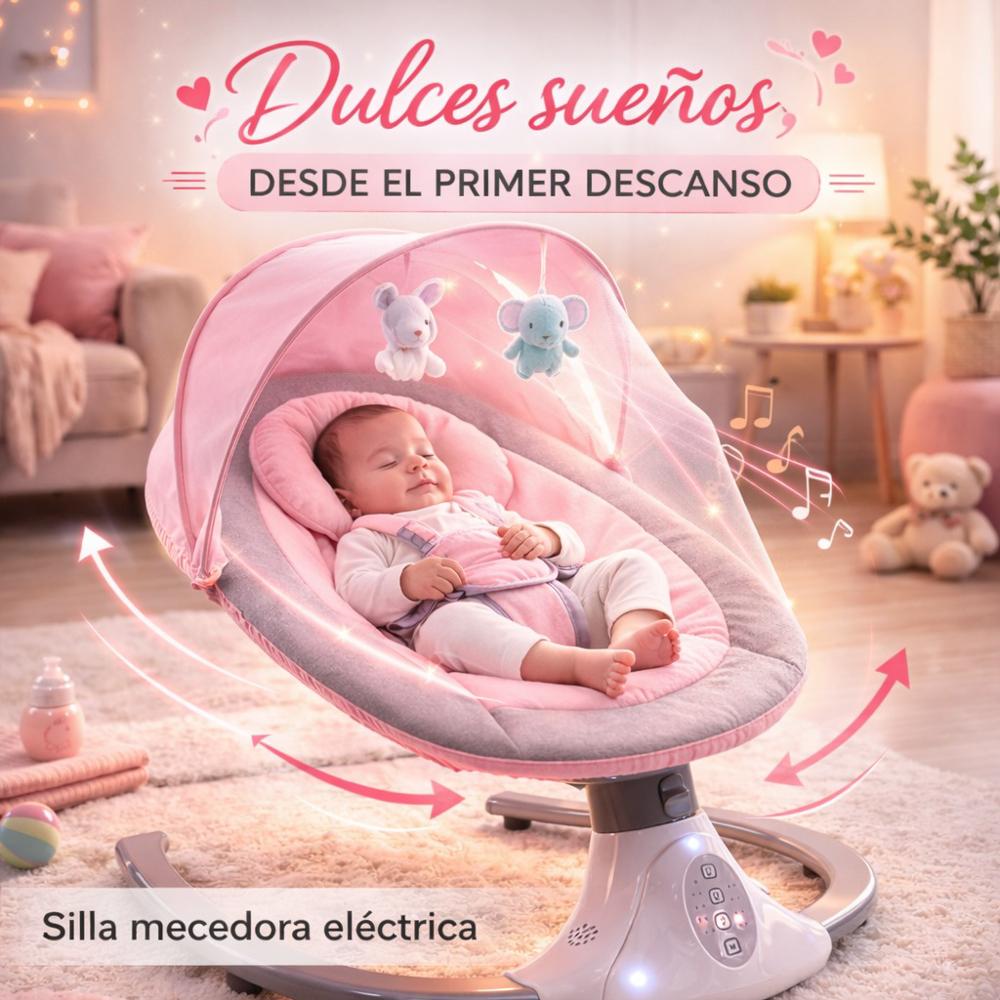 Silla Mecedora Para Bebe Con Bluetooth Con Control Color Rosa img #4