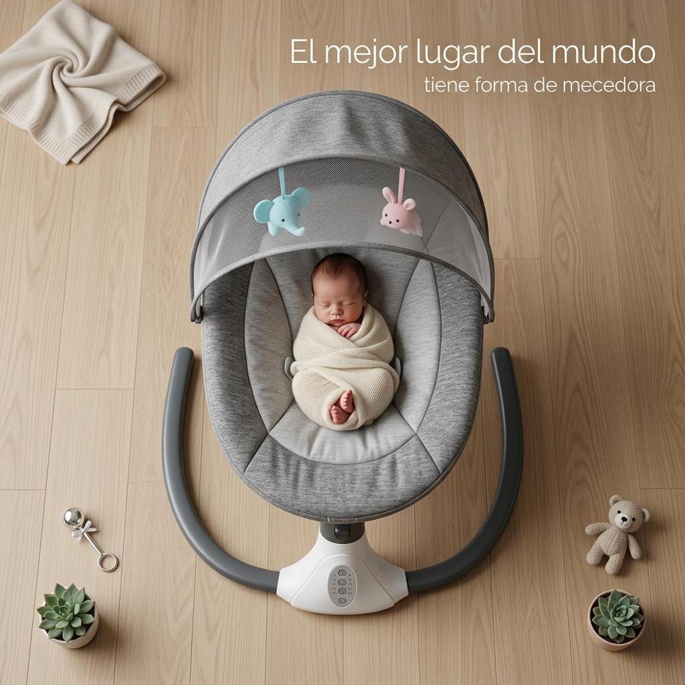 Silla Mecedora Para Bebe Con Bluethooth Y Contol Version 2.0 Gris img #2