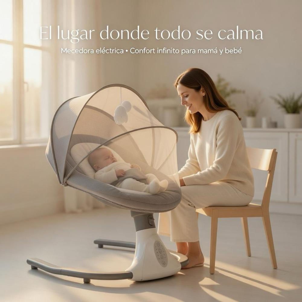 Silla Mecedora Para Bebe Con Bluethooth Y Contol Version 2.0 Gris img #4