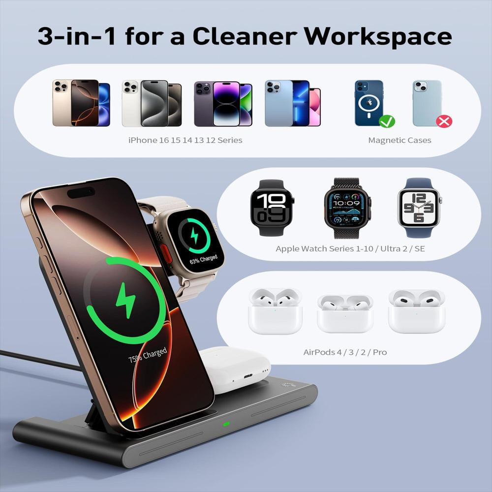 Base De Carga Inalámbrica Apple Y Android 3 En 1 Para Iphone Watch img #2