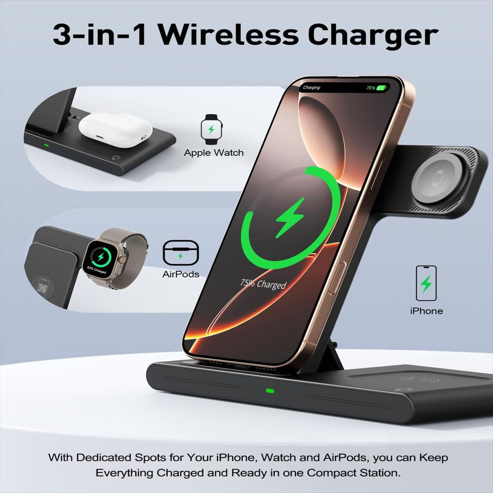 Base De Carga Inalámbrica Apple Y Android 3 En 1 Para Iphone Watch img #3