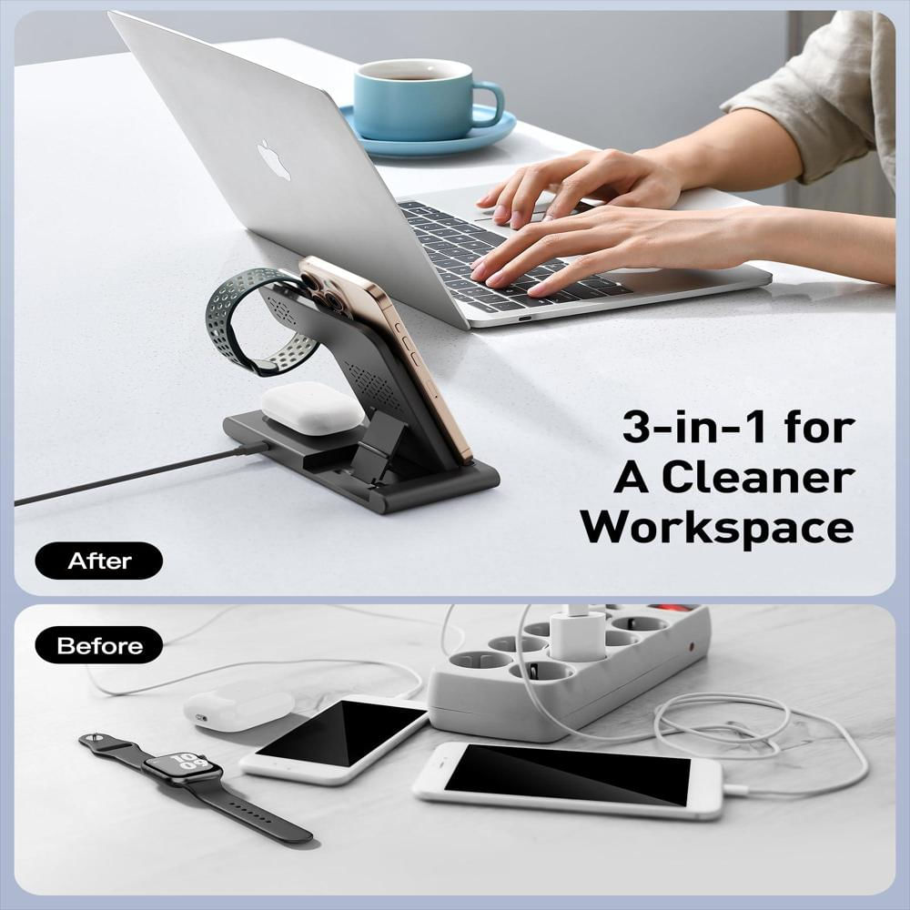 Base De Carga Inalámbrica Apple Y Android 3 En 1 Para Iphone Watch img #4