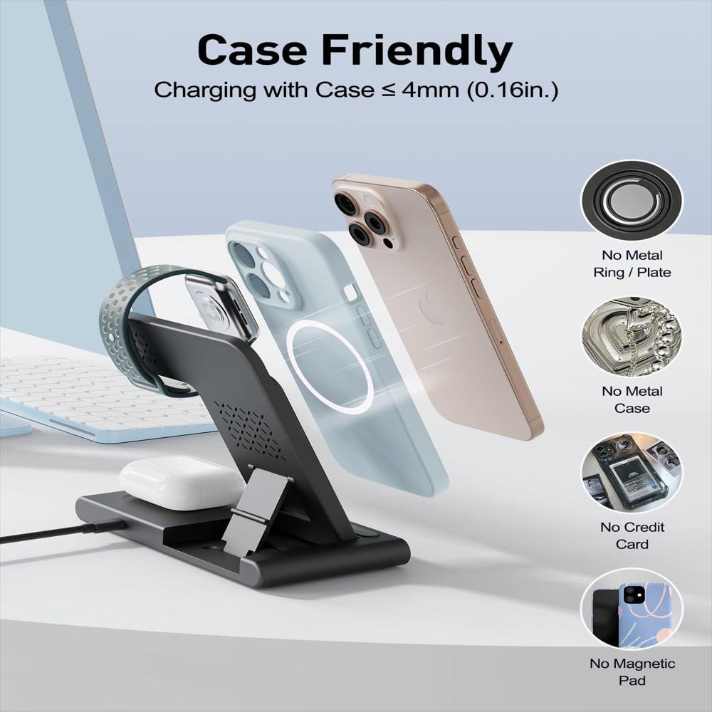 Base De Carga Inalámbrica Apple Y Android 3 En 1 Para Iphone Watch img #5
