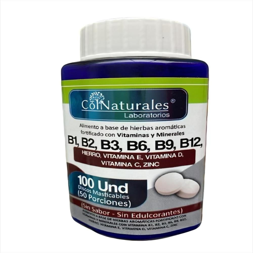 Complejo B1, B2, B3, B6, B9, B12 100 Discos Masticables A Base De Hierbas Aromáticas img #1