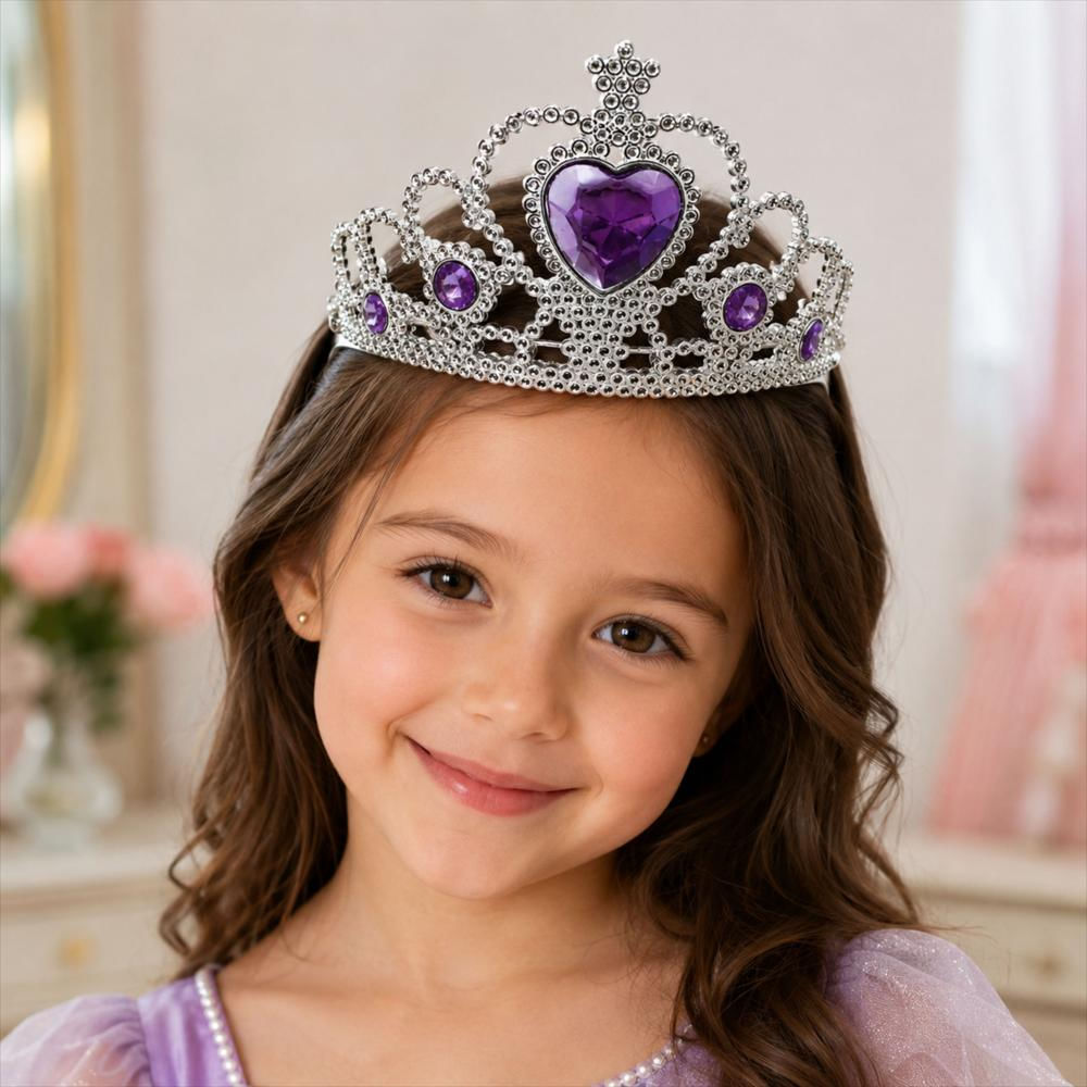 Corona De Princesa Plateada Con Gemas Moradas img #3