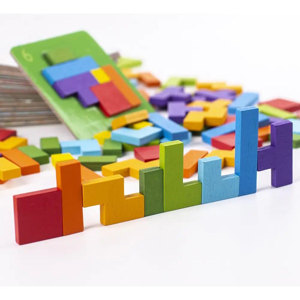 Juego De Bloques De Madera Con Patrones Rompecabezas De Formas Geométricas img #3